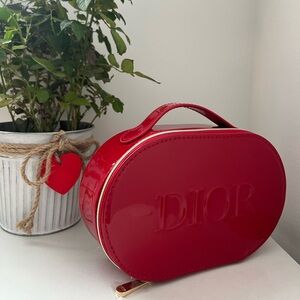 Authentic Dior Beauty Red Glossy Makeup Cosmetic Toiletry Bag Limited Edition